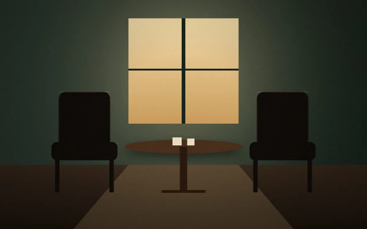 Video still: two chairs at a walnut table